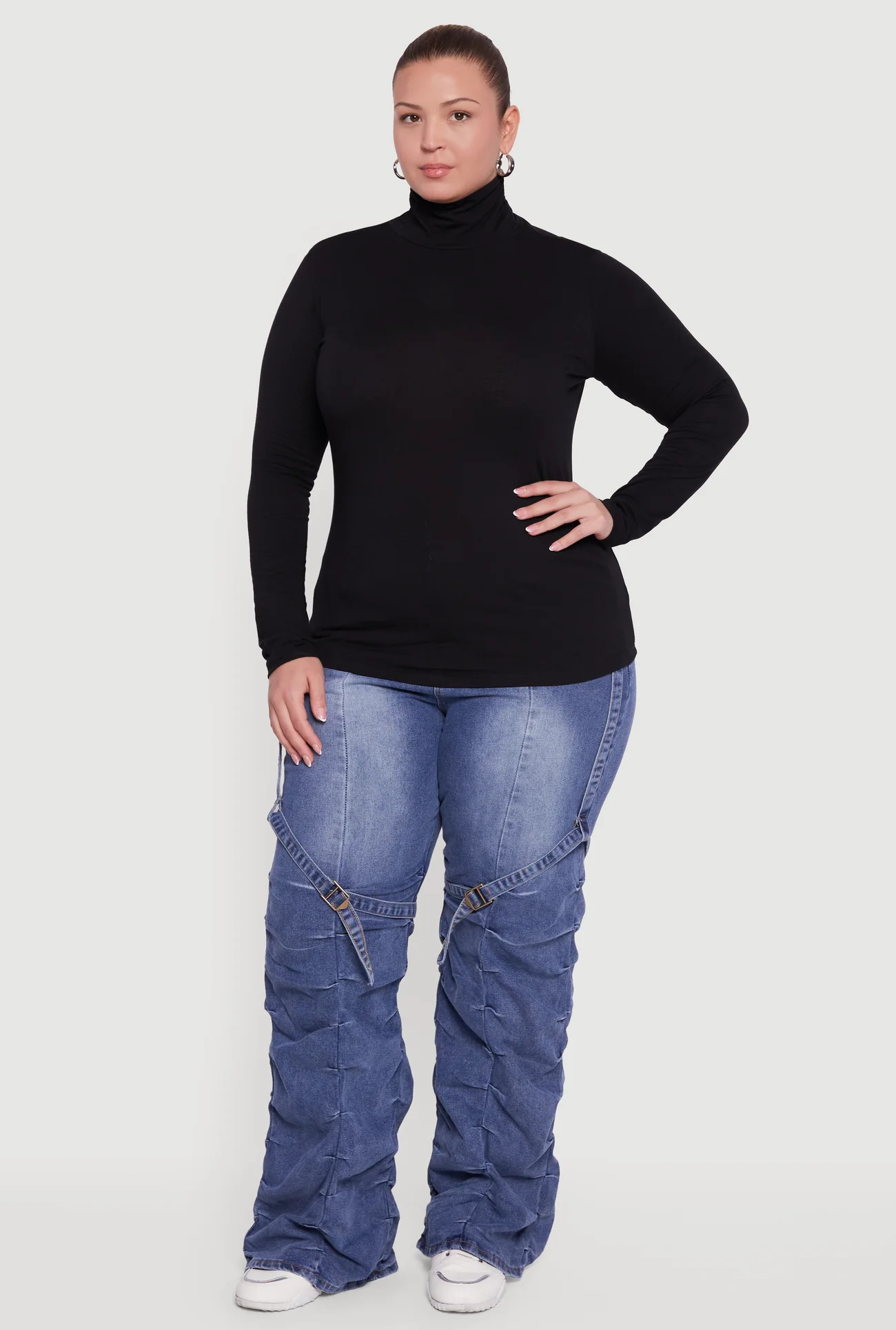 Plus Size Ruched Funnel Neck Long Sleeve Top | Rainbow Shops