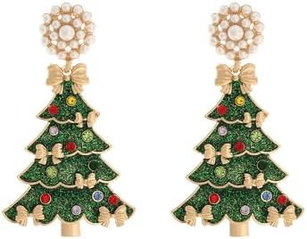 Christmas Sparkly Crystal Dangle Earrings Cute Christmas Tree Reindeer Earrings Colorful Xmas Fes... | Amazon (US)