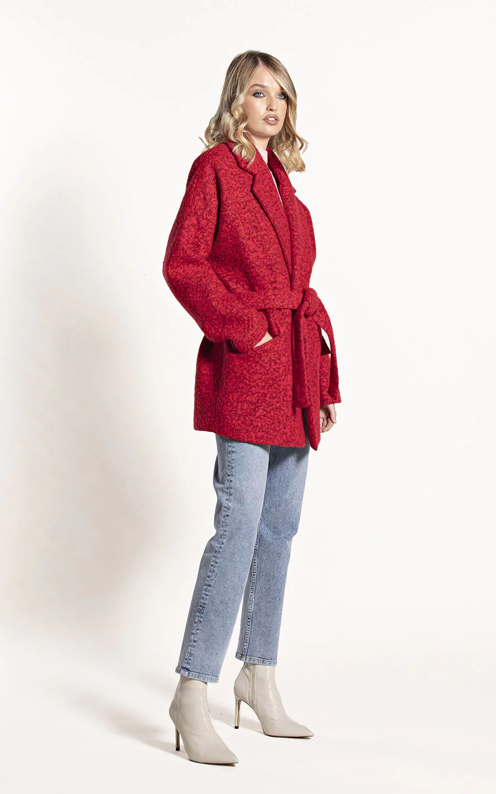 Mid Boucle Coat Red/Blk | Poco By Pippa