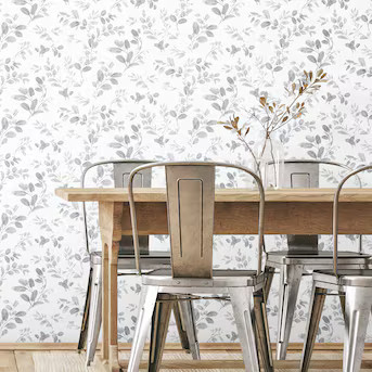 RoomMates 30.75-sq ft Gray and White Vinyl Floral Self-adhesive Peel and Stick Wallpaper | Lowe's