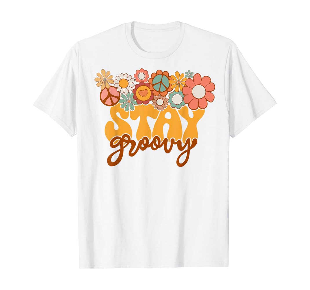Retro Sunflower Hippie Stay Groovy Positive Mind Happy Life T-Shirt | Amazon (US)