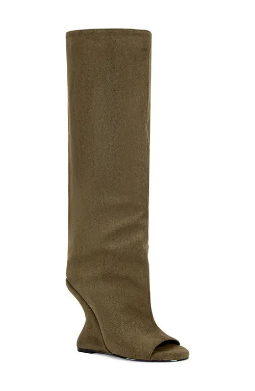 AZALEA WANG Vincent Knee High Open Toe Boot in Olive at Nordstrom, Size 7.5 | Nordstrom