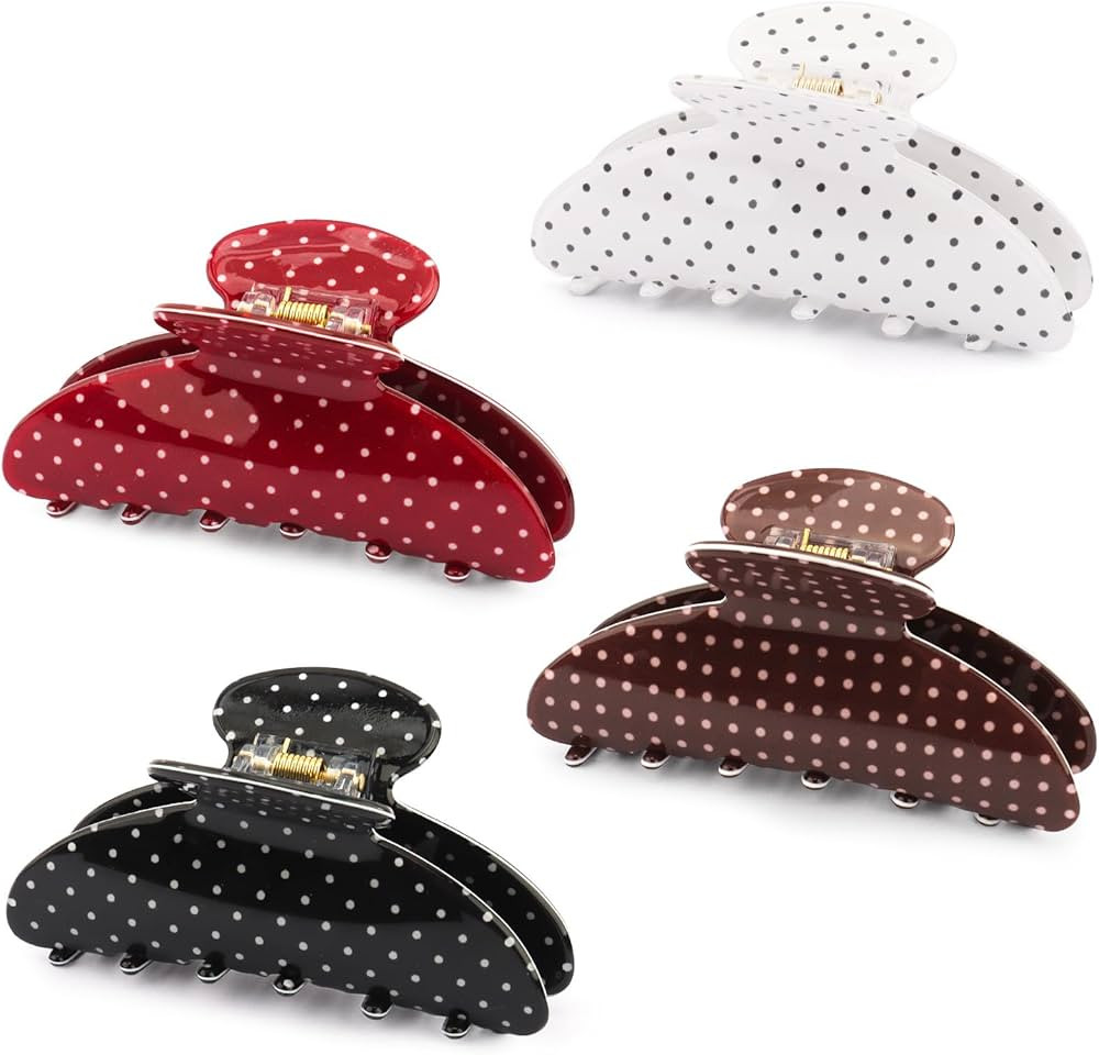 4Pcs Polka Dot Hair Claw Clips for Women, Cute Medium Trendy Claw Clips for Women Thick Thin Polk... | Amazon (US)