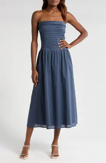 WAYF Olivia Pleated Bodice Convertible Strapless Cotton Midi Dress | Nordstrom | Nordstrom