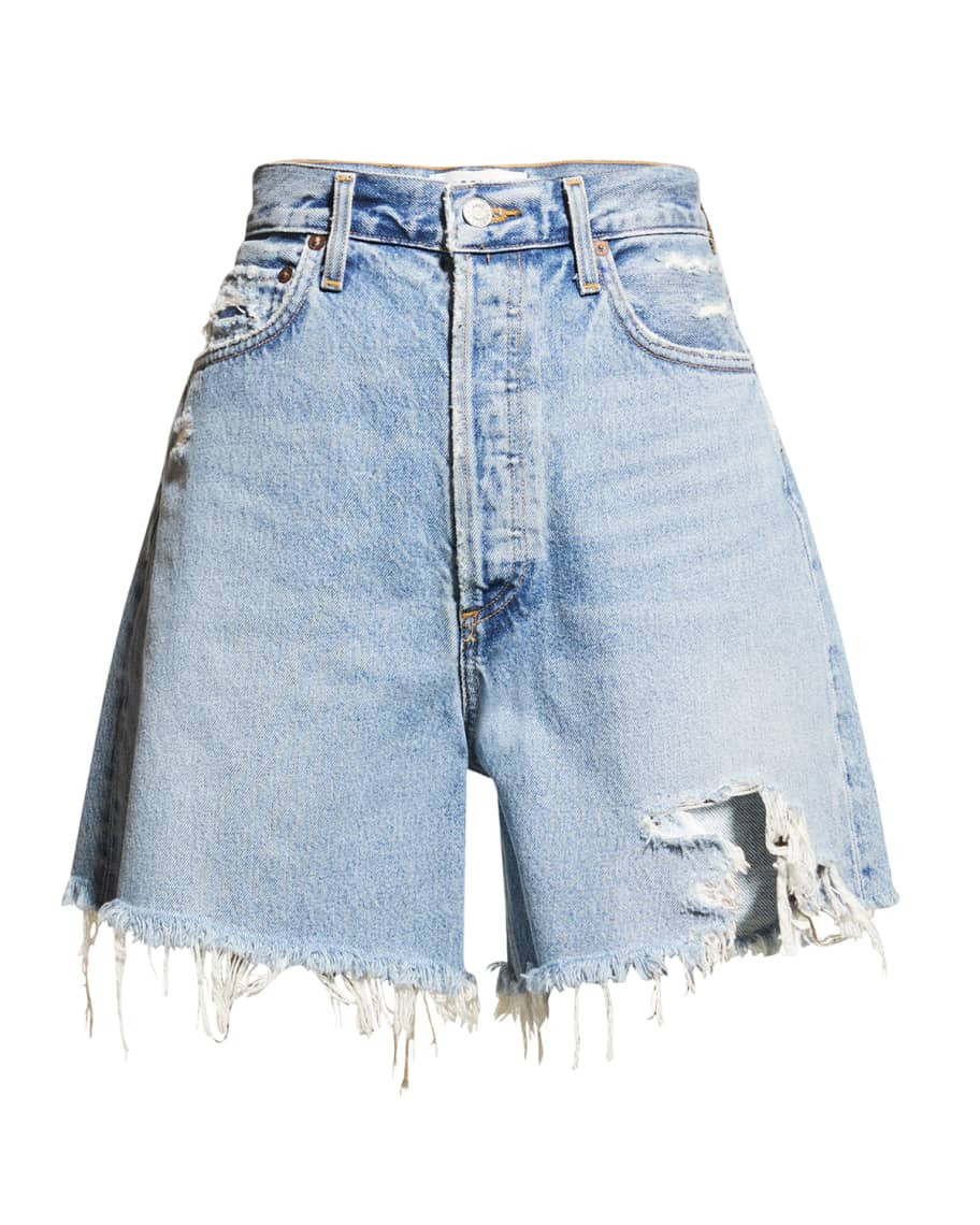 Stella Distressed High-Rise Baggy Jean Shorts | Neiman Marcus