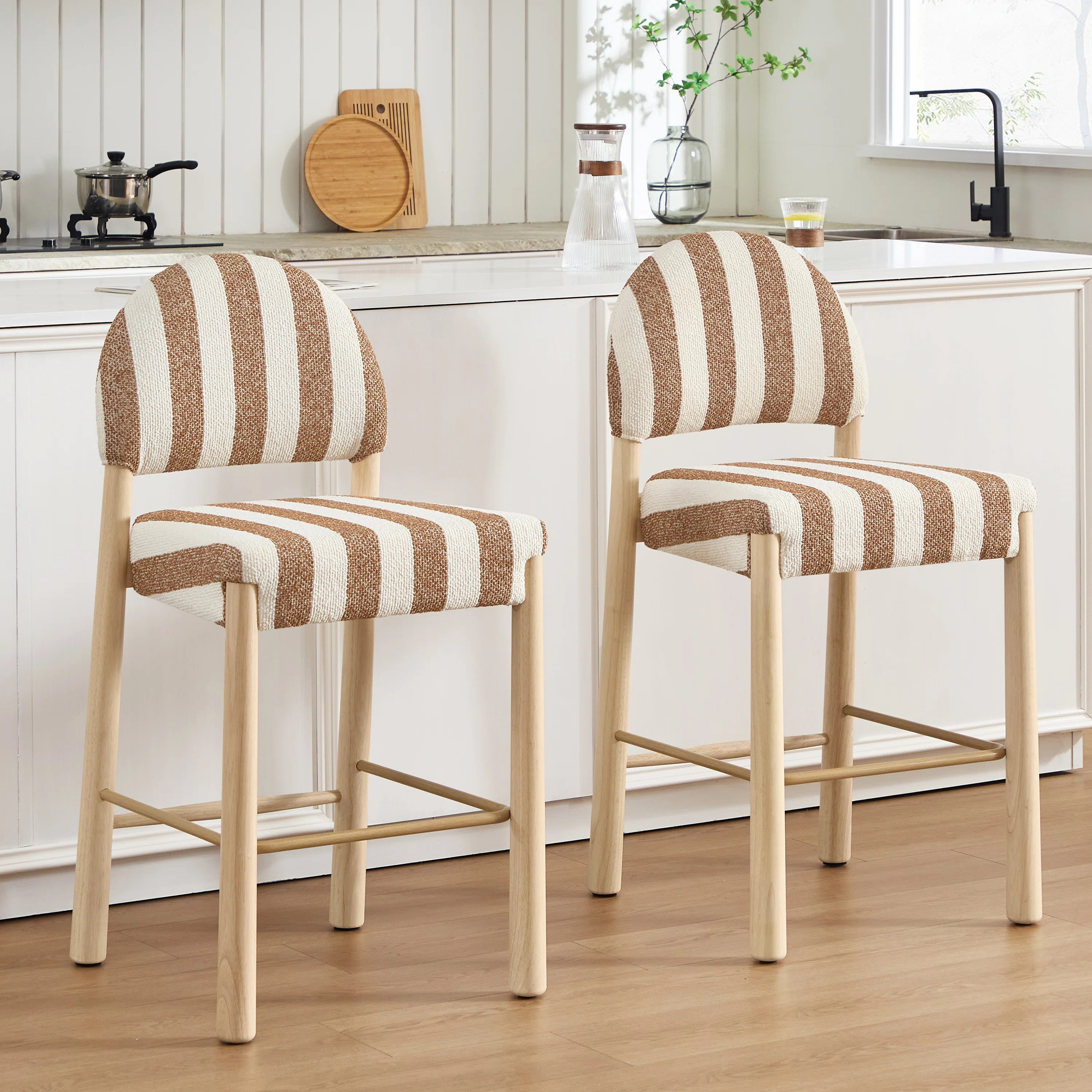 Upholstered 26.4'' Linen Counter Stool With Solid Wood Frame (Set of 2) | Wayfair North America