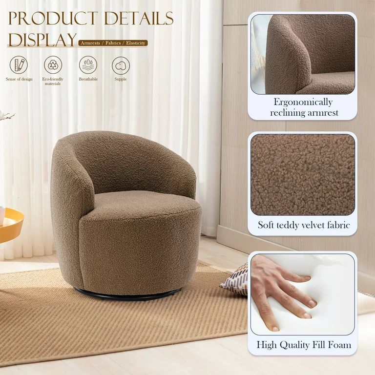 Muumblus Swivel Accent Chair for Living Room, Nursery, Round Accent Armchair Barrel Chair with Br... | Walmart (US)