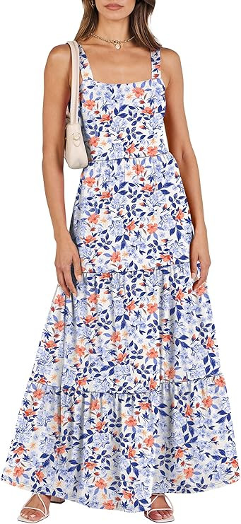 ANRABESS Women's Summer Casual Long Maxi Beach Vacation Dresses Sleeveless Square Neck Flowy Tier... | Amazon (US)