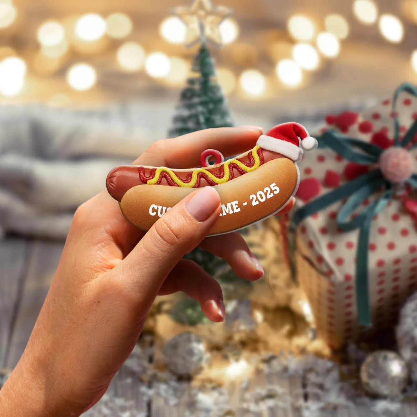 Personalized Hot Dog Christmas Ornament, Funny Food Lover Gift, Custom Name Xmas Decor, Santa Hat... | Etsy (US)