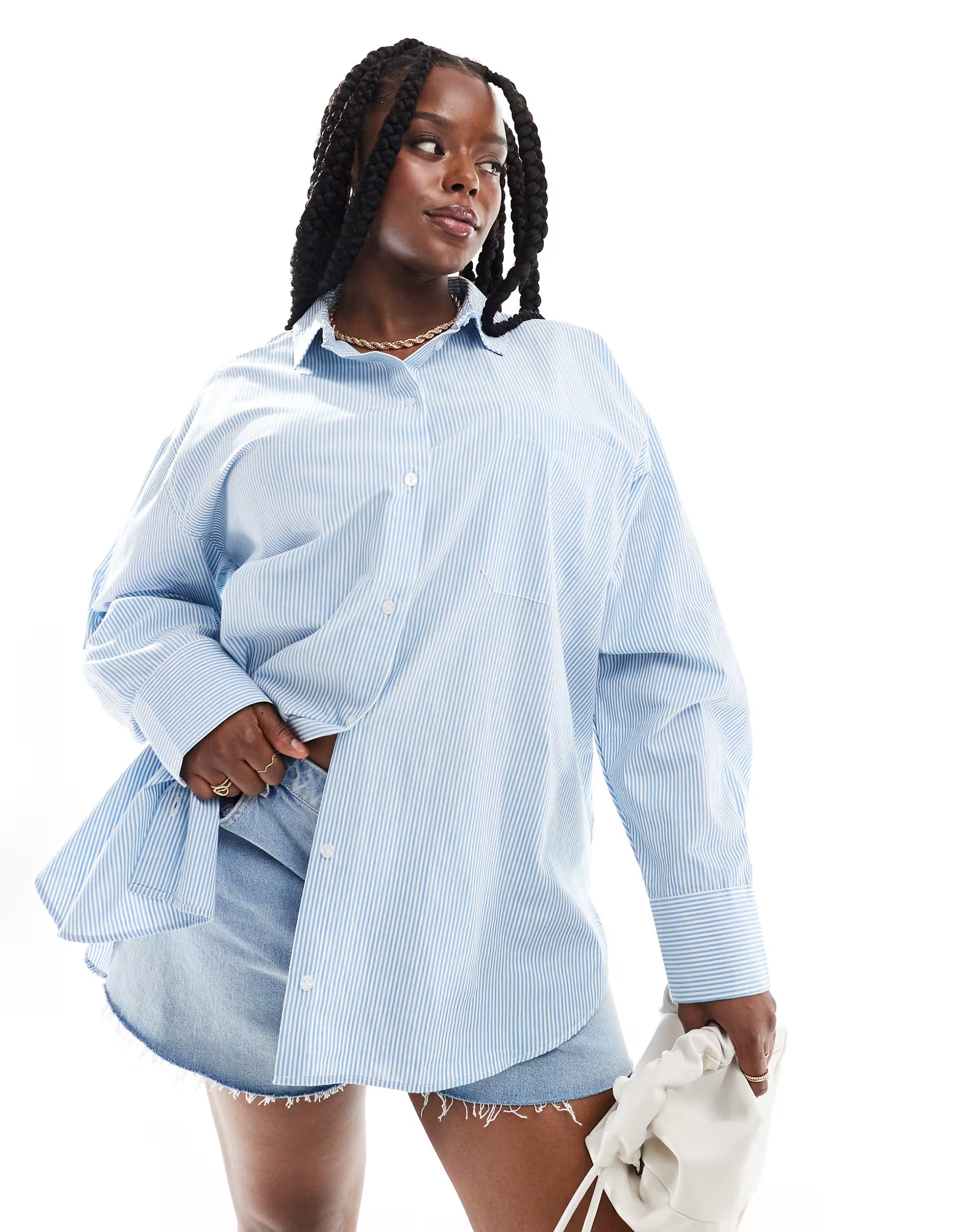 ASOS DESIGN CURVE oversized shirt in blue and white stripe | ASOS (Global)