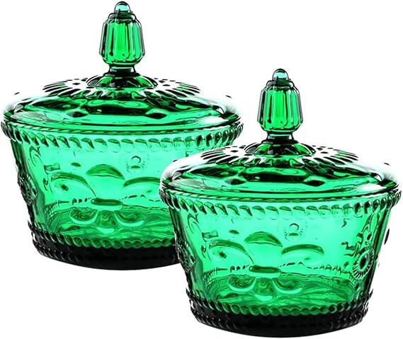 MASSJOY Set of 2 European Retro Nostalgic 3D Relief Green Glass Jar Candy Jar Seasoning Jar with ... | Amazon (US)