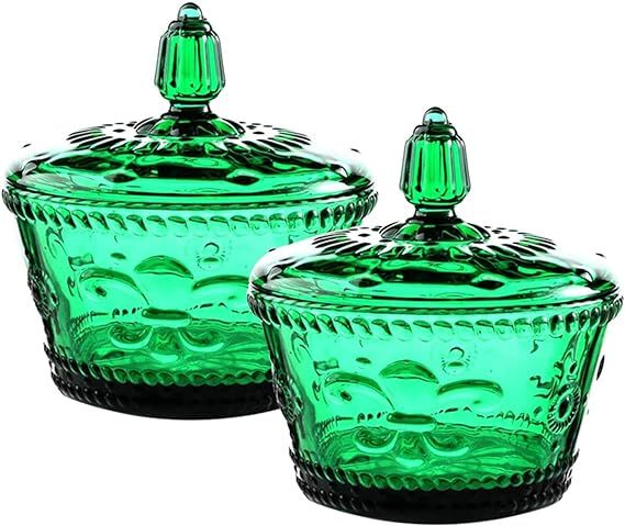 MASSJOY Set of 2 European Retro Nostalgic 3D Relief Green Glass Jar Candy Jar Seasoning Jar with ... | Amazon (US)