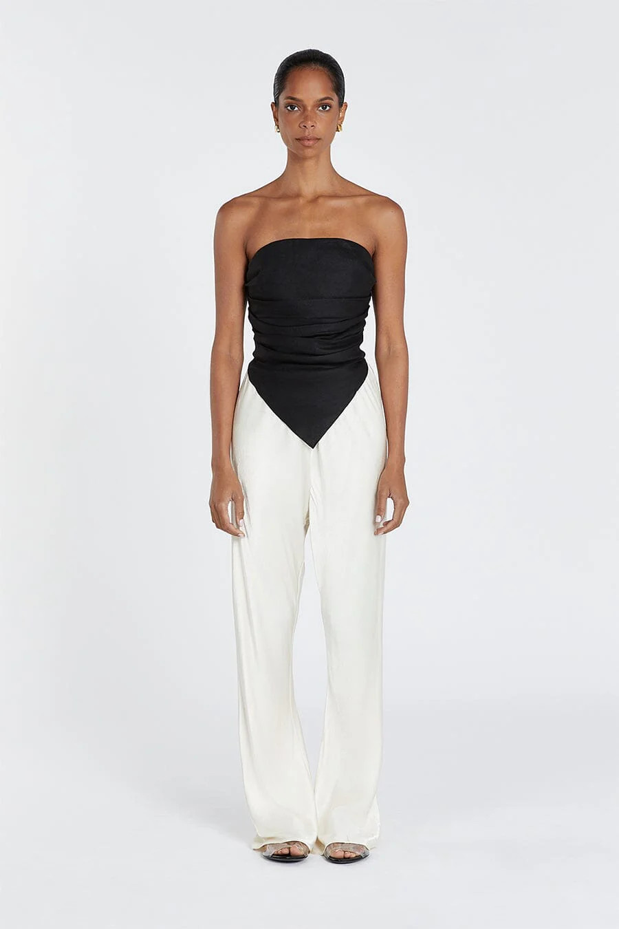 NICCI BLACK LINEN STRAPLESS TOP | DISSH