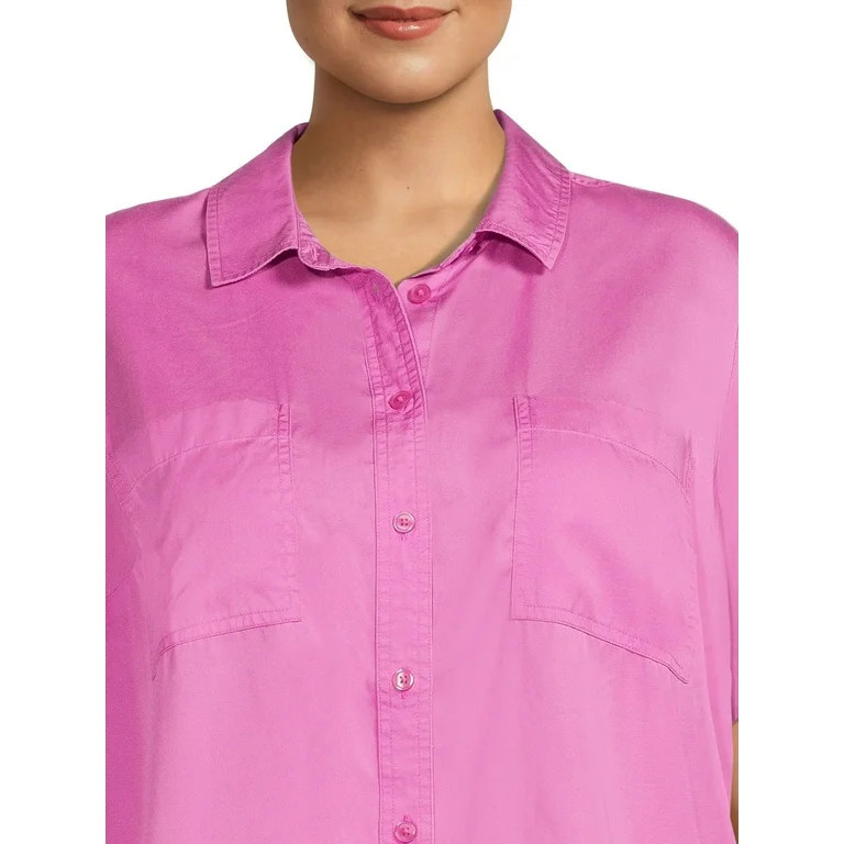Terra & Sky Women's Plus Size Button Front Camp Shirt | Walmart (US)