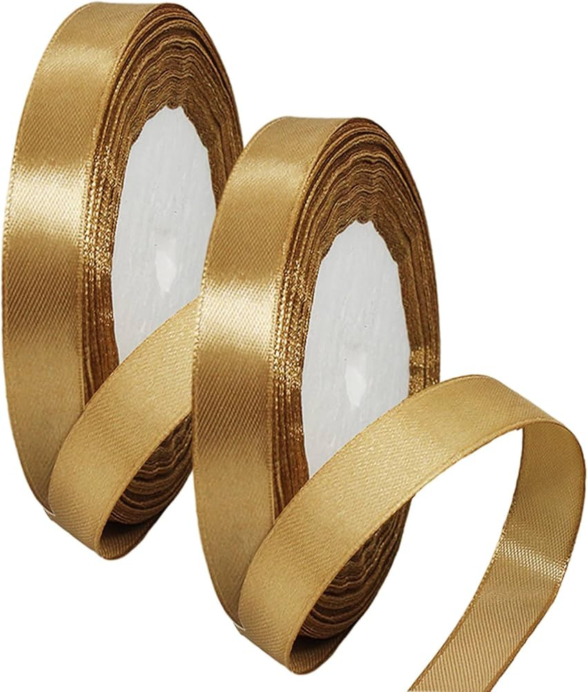 2 Rolls 10mm Wide Champagne Gold Ribbon Gold Christmas Ribbon for Gift Wrapping 22m, 0.4 inch Gol... | Amazon (UK)