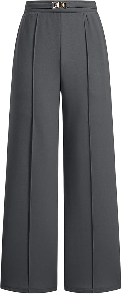 EVAELSS Wide Leg Pants Women Straight Elastic High Waisted Work Slacks Business Casual Pleated Dr... | Amazon (US)