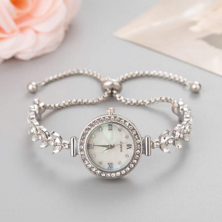 New Luxury Fashionable Women's Bracelet Watch With Cute Circular Dial, Rhinestone, Tree, Feather ... | SHEIN