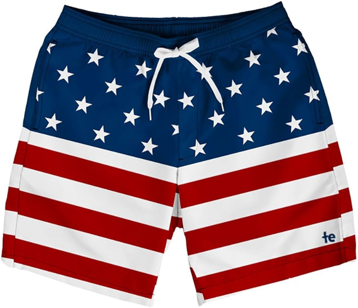 Tipsy Elves Men's USA Swimming Trunks 7'' Inseam 4 Way Stretch Fabric w/Mesh Liner Swim Trunks fo... | Amazon (US)