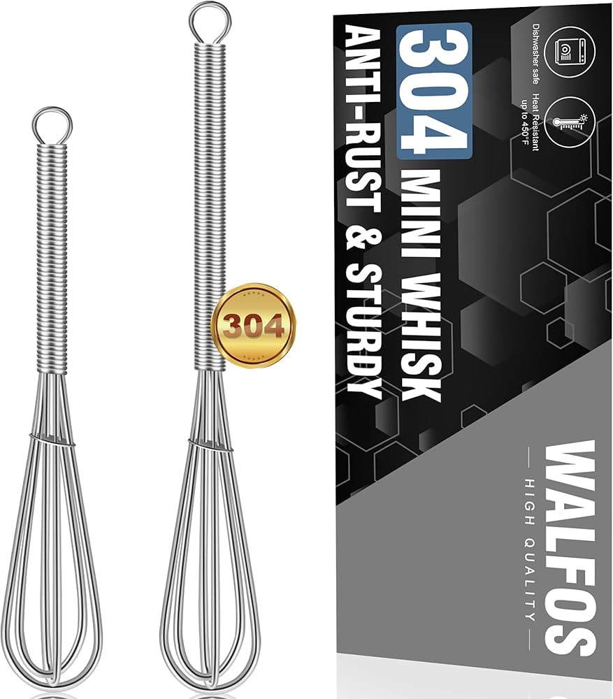 Walfos Mini Whisks Stainless Steel, Small Whisk 2 Pieces, 5in and 7in Tiny Whisk for Whisking, Be... | Amazon (US)