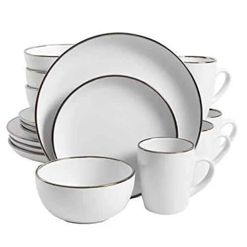 Gibson Home Rockaway Round Stoneware Dinnerware Set, Service for 4 (16pcs), Matte White/Gold Rim | Walmart (US)