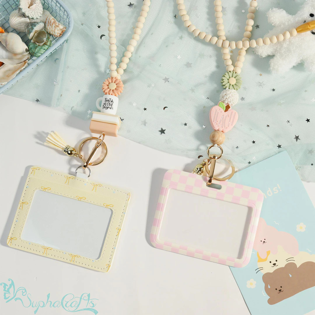 Cute Daisy Heart Teacher Lanyard,personalized Wood Bead Lanyard,boho Teacher,badge Holder,nurse T... | Etsy (US)