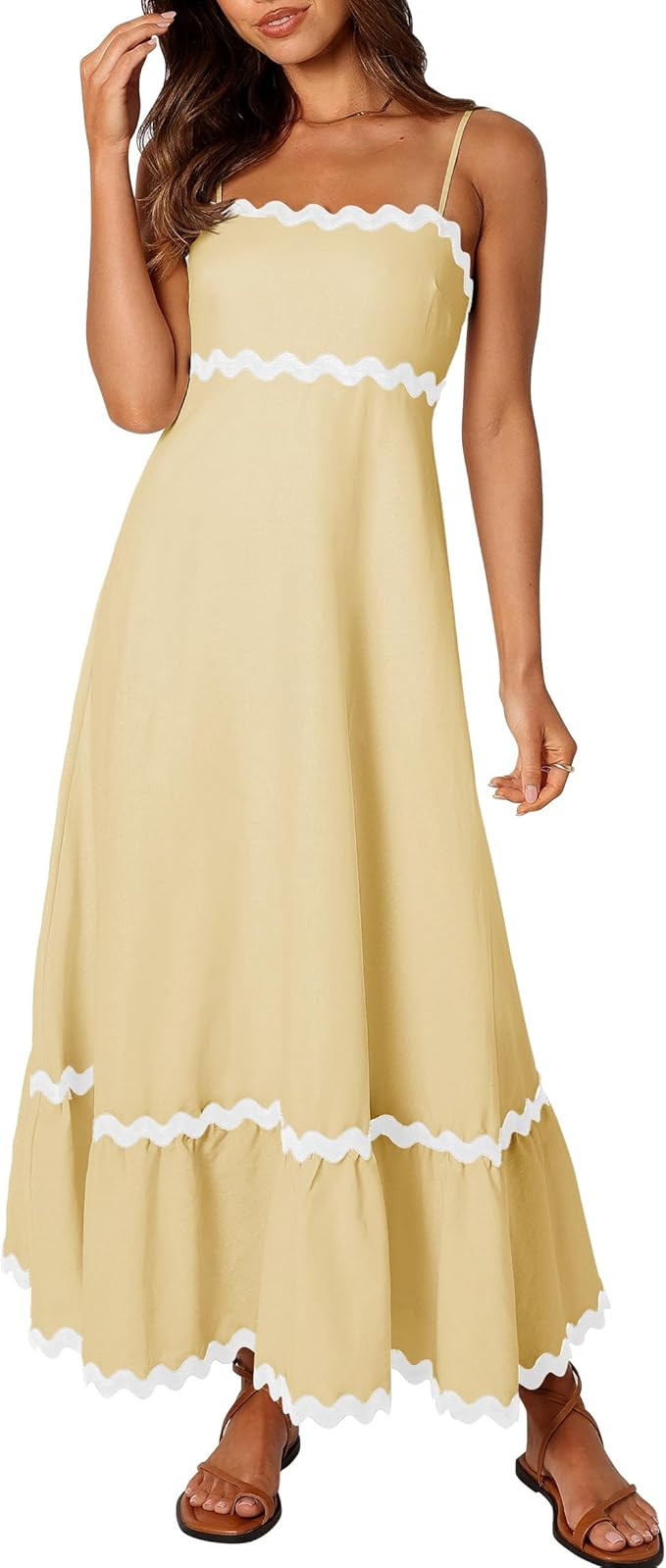 ZESICA Women's 2024 Summer Spaghetti Straps Sleeveless Backless Sundress Flowy Smocked Lace Swing... | Amazon (US)