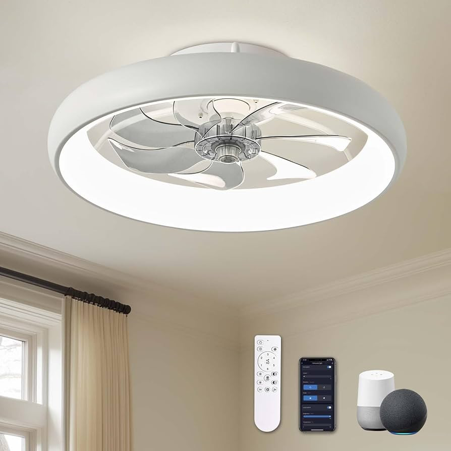 Ceiling Fans with Lights, Flush Mount Ceiling Fan with Alexa/Google Assistant/App Control, Low Pr... | Amazon (US)