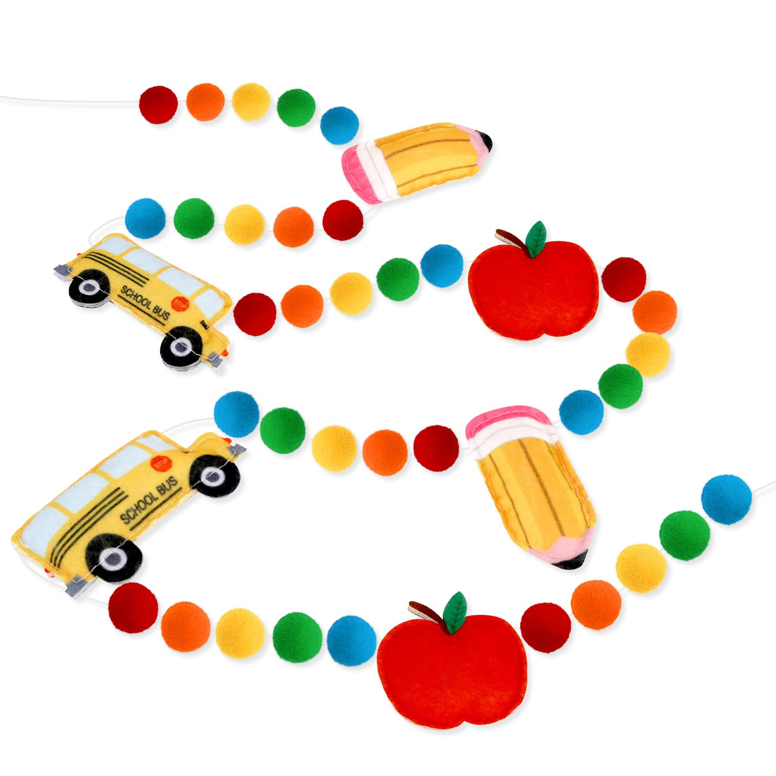 Back to School Decorations 7.5 Ft Felt Pompom Banner Pencil Apples School Bus Felt Ball Pre-Assem... | Amazon (US)