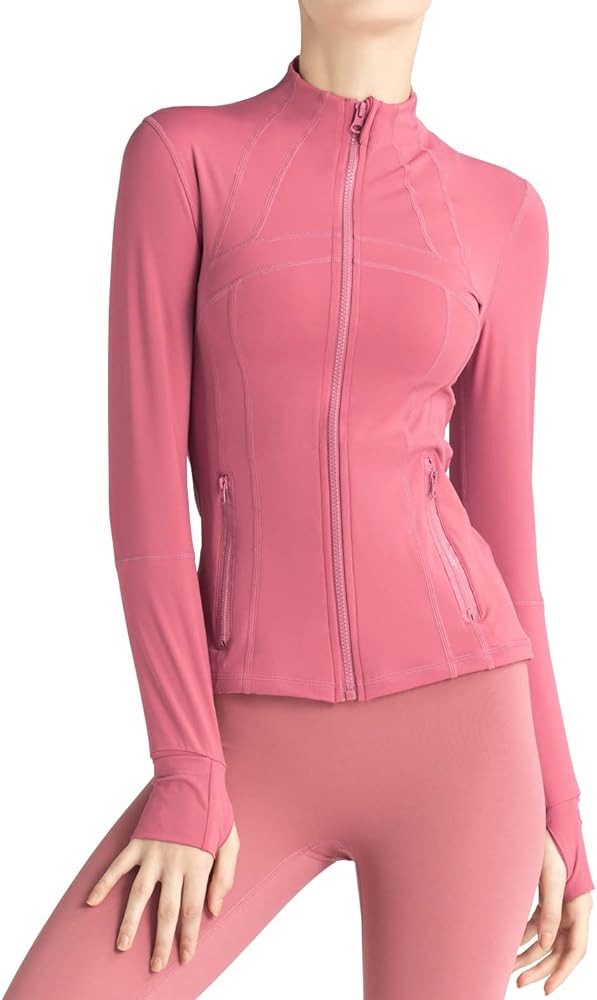 Locachy Women's Slim Fit Full Zip Athletic Running Sports Workout Jacket with Pockets | Amazon (US)
