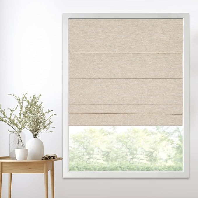 Persilux Cordless Blackout Roman Shades for Windows,Natural Woven Linen Fabric Roman Shades,Therm... | Amazon (US)
