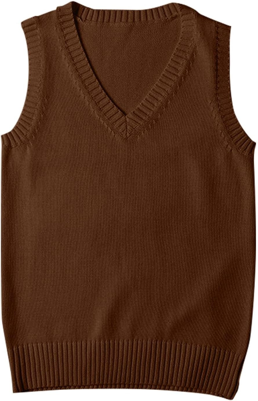 Sweater Vest for Women V Neck Sleeveless Ribbed Trim Solid Knit Casual Layering Daily Tank Vest | Amazon (US)