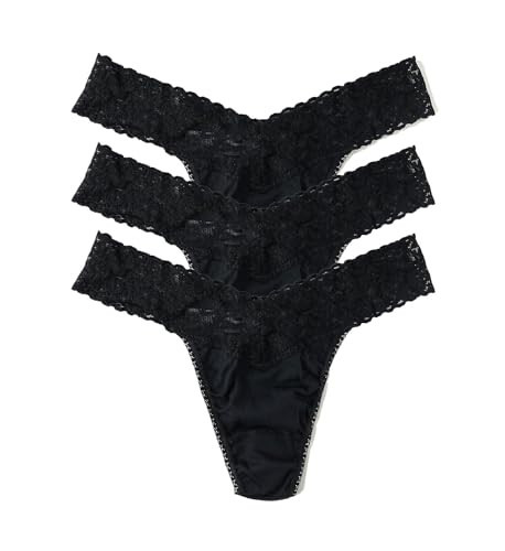 hanky panky Women's COTTON ORIGINAL RISE THONG 3 PACK, Black, One Size | Amazon (US)