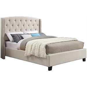 Roundhill Furniture Nantarre Fabric Upholstered Wingback King Bed in Tan | Cymax