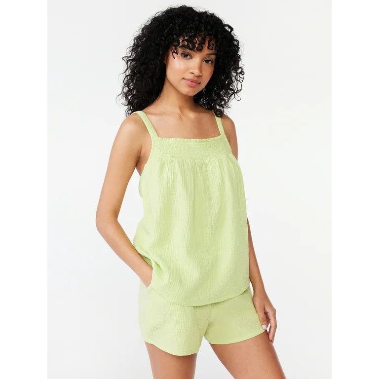 Joyspun Women's Gauze Smocked Cami Top and Shorts Sleep Set, Sizes S to 3X | Walmart (US)