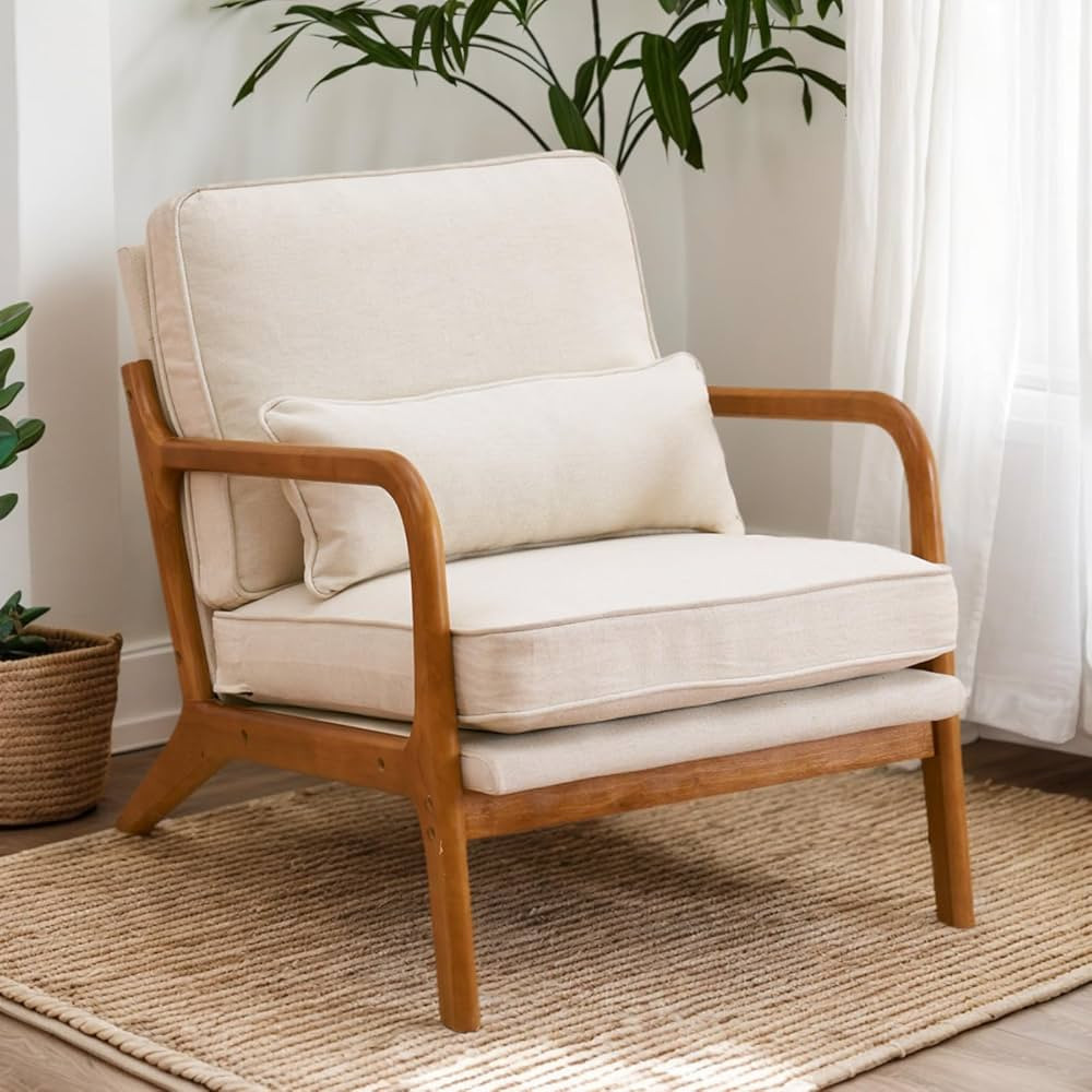 Karl home Accent Chair Mid-Century Modern Chair with Pillow Upholstered Lounge Arm Chair with Sol... | Amazon (US)