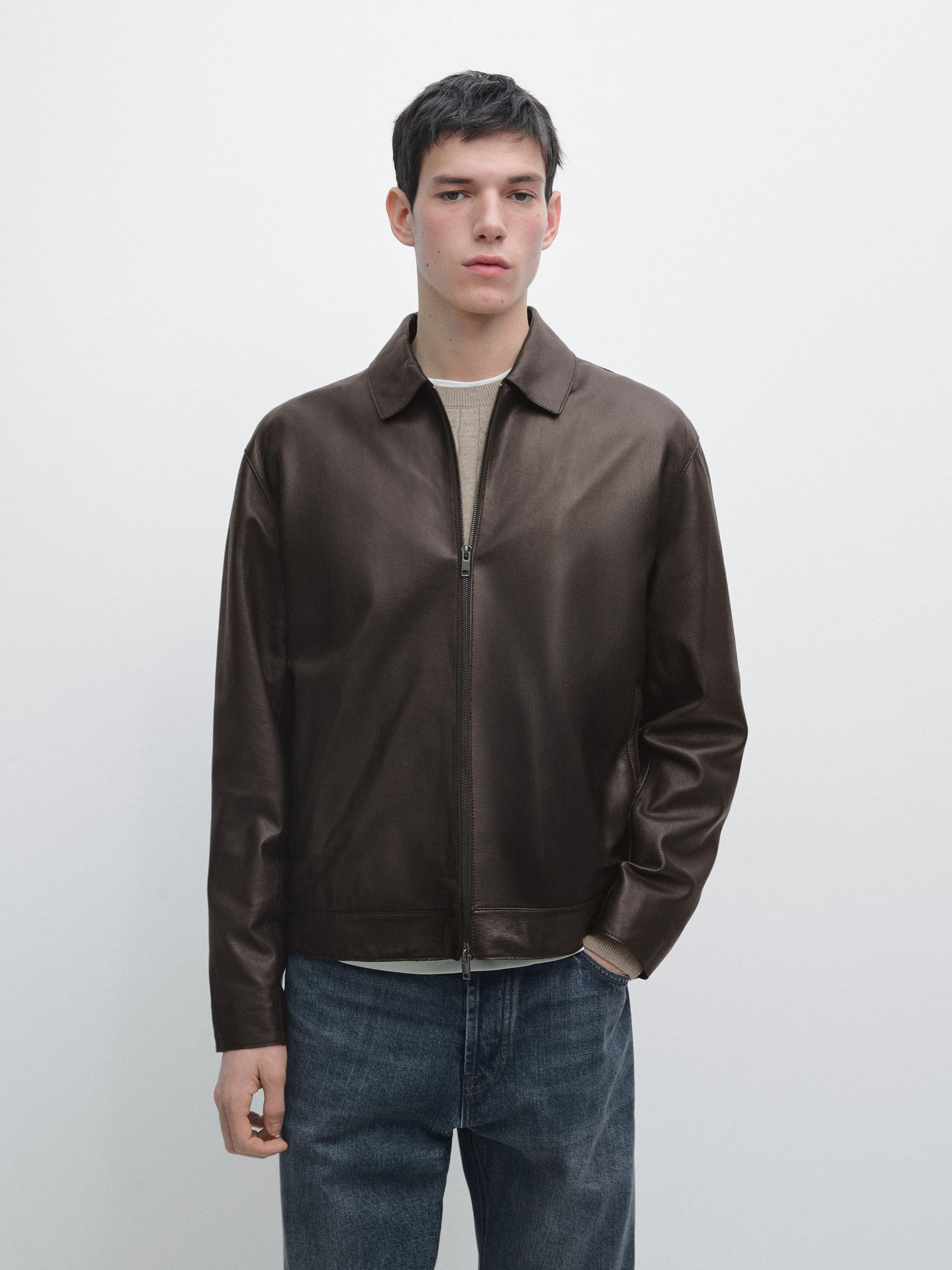 Blouson fermeture Éclair en cuir nappa | Massimo Dutti FR