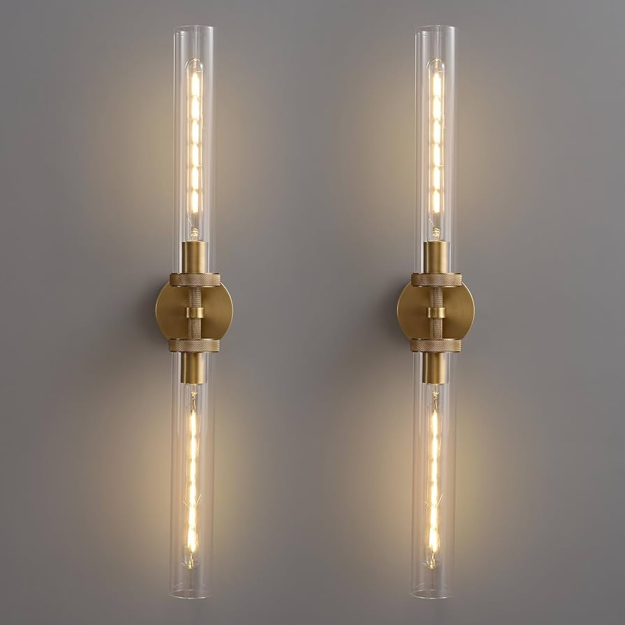 30 inch Wall Sconces Linear Glass Sconces Bathroom Sconces Brass | Amazon (US)