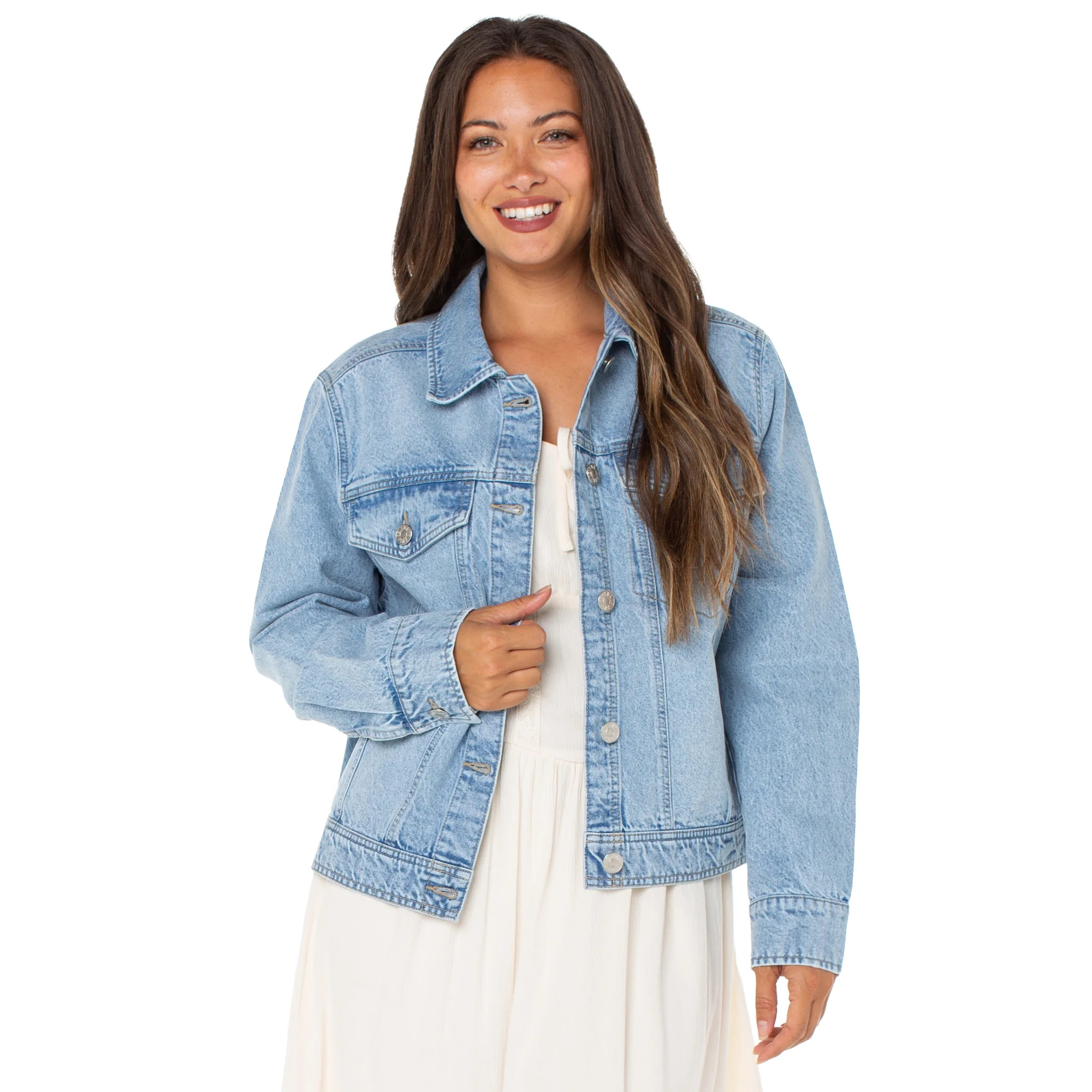 Celebrity Pink Women's Oversized Boyfriend Denim Jacket, Sizes XS-XXXL | Walmart (US)