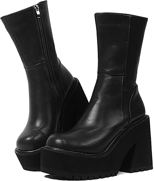 Womens Wedge Heel Ankle Boots Platform Zipper Punk Motorcycle Booties Chunky Block High Heel Roun... | Amazon (US)