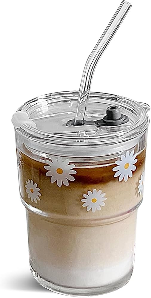 13oz Glass Tumbler with Glass Straw and Lid, Iced Coffee Cups Reusable, Water Cup, Coffee Tumbler... | Amazon (US)