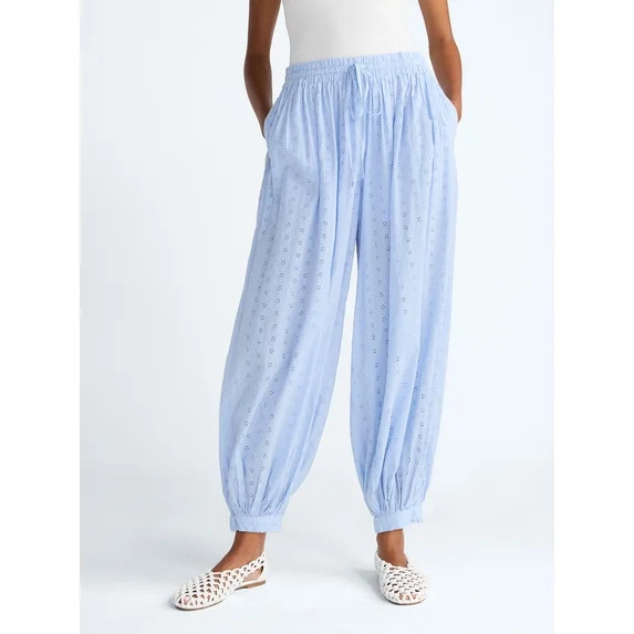 Scoop Women’s and Women's Plus Eyelet Harem Cotton Pants, Sizes XS-4X | Walmart (US)