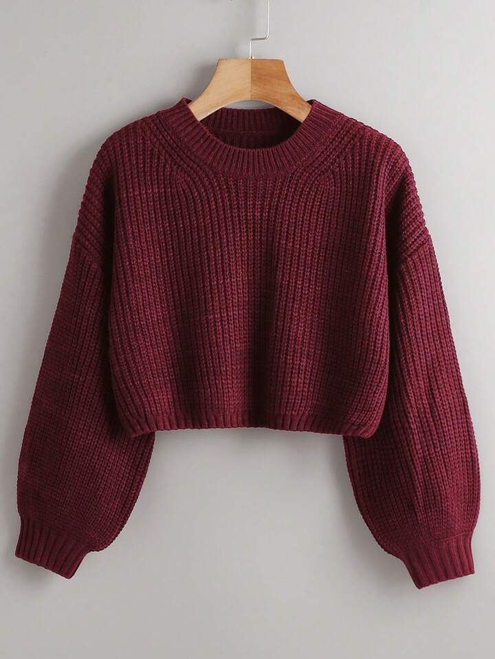 SHEIN Essnce Solid Drop Shoulder Crop Sweater | SHEIN
