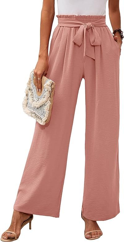 Heymoments Women's Wide Leg Lounge Pants with Pockets Lightweight High Waisted Adjustable Tie Kno... | Amazon (US)