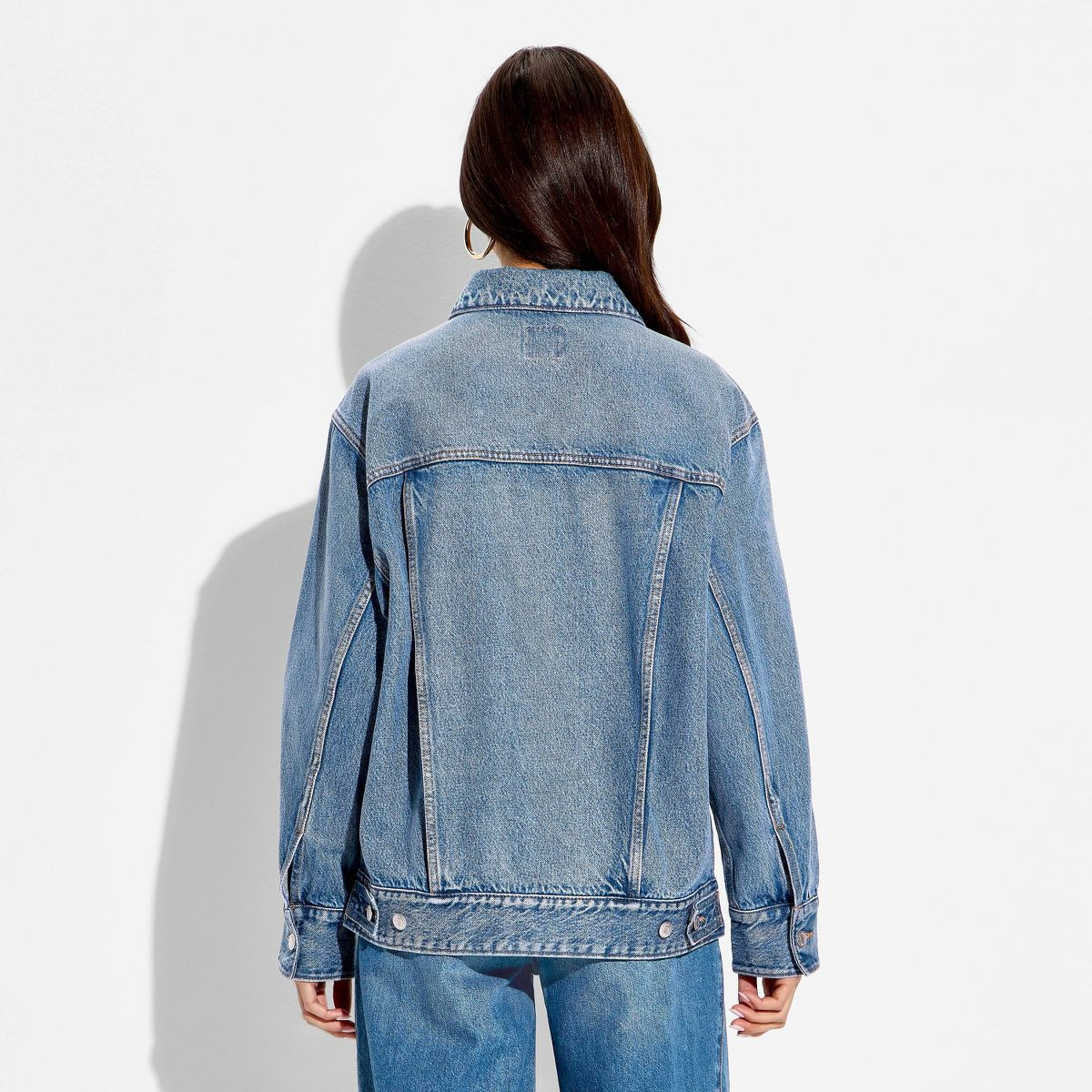 Women's Denim Oversized Trucker Jacket - Wild Fable™ Medium Wash XL | Target