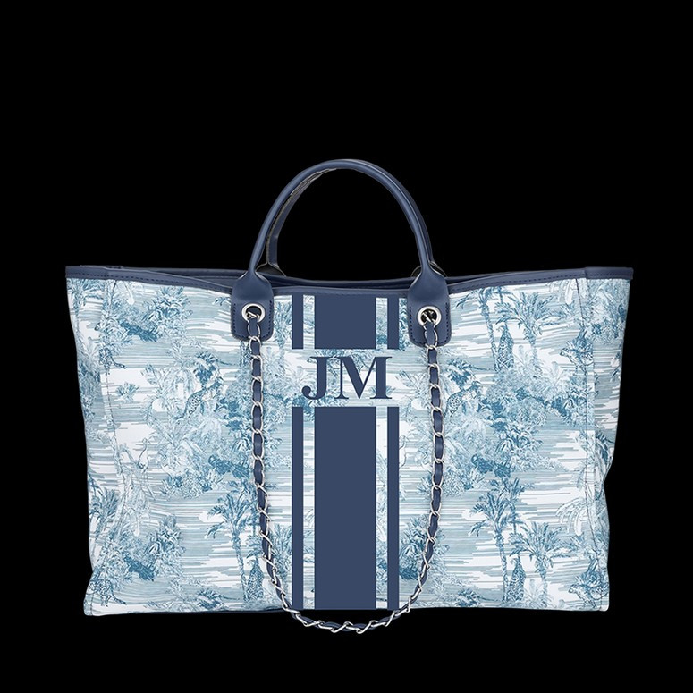 Lily and Bean Medium Blue Tropical Stripe Bag Navy | Lily and Bean
