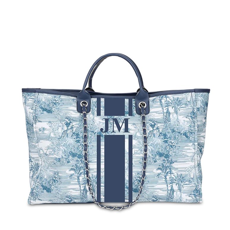 Lily and Bean Medium Blue Tropical Stripe Bag Navy | Lily and Bean