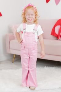 My Baby Loves Me Girls Pink Flare Overalls | Pink Lily