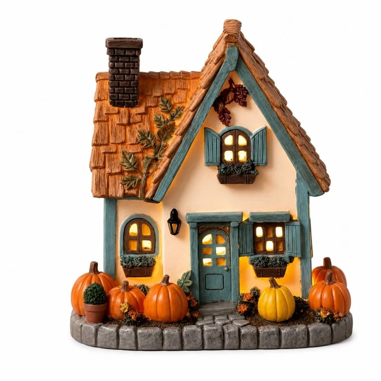 Fall Harvest Light Up House, LED Resin Pumpkin Cottage Figurines, Autumn HalloweenThanksgiving Ta... | Walmart (US)