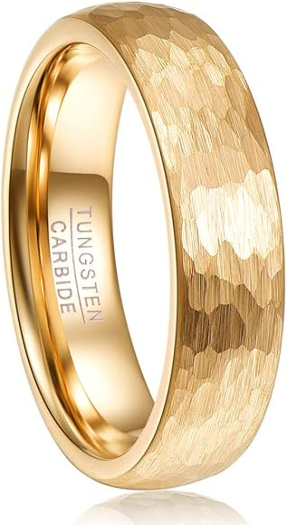 Vakki Gold Hammered Tungsten Ring 6mm/8mm Wedding Band for Men Women Hammered Finish Comfort Fit ... | Amazon (US)