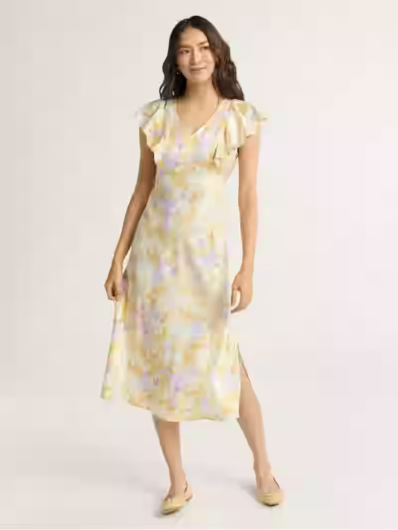 Time and Tru Women's and Women’s Plus Silky Satin Midi Dress with Flutter Sleeves, Sizes XS-4X | Walmart (US)